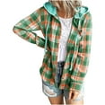 thumbnail image 1 of LEAVINGSUO 2023 Fall Winter Plus Size Coats for Women Clearance Women's Long Sleeve Plaid Hooded Drawstring Single Breasted Cardigan Tops, 1 of 9