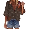 thumbnail image 1 of LEAVINGSUO 2023 Fall Womens Tops Plus Clearance Fashion Women Loose V-Neck 3/4 Sleeve Printed Front Button Cardigan Shirt Tops T-Shirt, 1 of 6