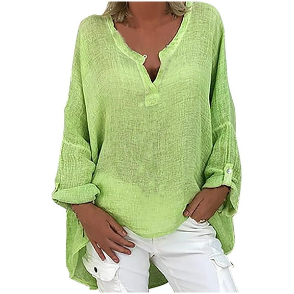 LEAVINGSUO 2026 Fall Womens Tops Plus Plus Size Women Casual Long Sleeve Solid Color Loose V-neck Shirt Blouse Top
