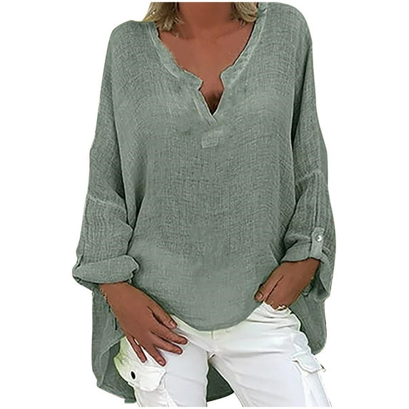 LEAVINGSUO 2026 Fall Womens Tops Plus Plus Size Women Casual Long Sleeve Solid Color Loose V-neck Shirt Blouse Top