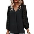 thumbnail image 1 of LEAVINGSUO 2026 Fall Womens Tops Plus Women's Fashion Summer Solid Color V-Neck Long Sleeve Chiffon TopS, 1 of 1