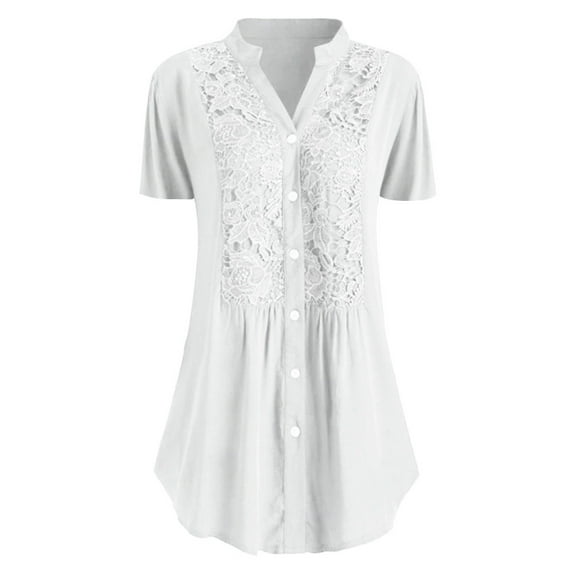LEAVINGSUO 2026 50% off Clear! Womens Tops Fashion Women Casual Plus Size Lace Short Sleeves V-Neck Shirt Blouse Tops