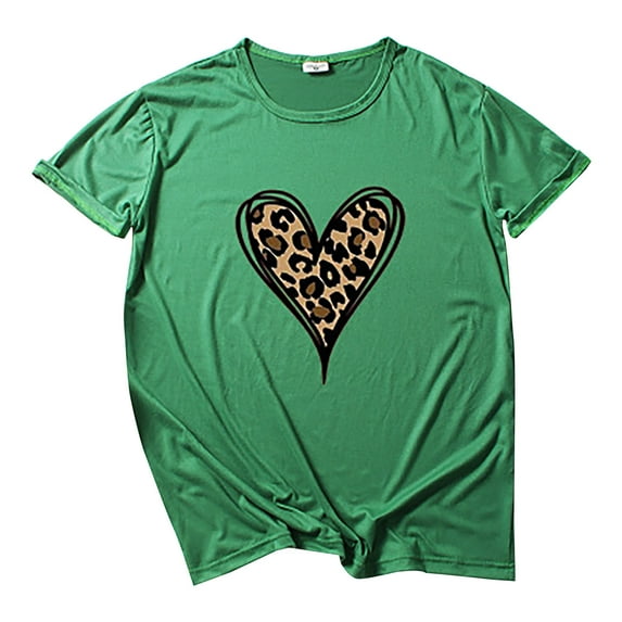 LEAVINGSUO 2024 50% off Clear! Womens Tops Clearance New Fashion Women's Short Sleeve Casual Leopard Printed Loose T-Shirt