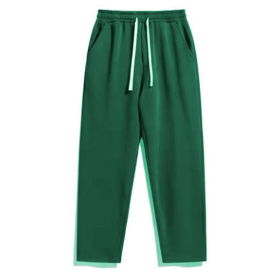 LEAVINGSUO Baggy Sweatpants Wide Leg Pants for Men Fleece-lined Straight Pants Winter Solid Color Loose Sports Casual Pants Green S