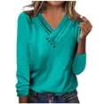 thumbnail image 1 of LEAVINGSUO Blouses for Women 2026 Womens Plus Size $5 Women's Long Sleeve Summer V Neck Sexy Casual Tops Regular Blouse Tops Mint Green L, 1 of 5