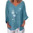 thumbnail image 1 of LEAVINGSUO Blouses for Women Women's Fashion Printed T-Shirt Cotton 3/4 Sleeves Blouse V Neck Casual Tops, 1 of 5