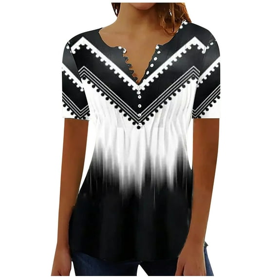 LEAVINGSUO Button Down Shirts for Women, Womens Tops Womens Fashion Women's Fashion Casual Spring Summer Short Sleeve V-Neck Blouses &