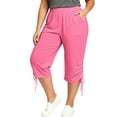 thumbnail image 1 of LEAVINGSUO Capris Pants for Women With Drawstring Women's Plus Size Solid Color Cropped Trousers With Pockets Pink XXXXL, 1 of 7