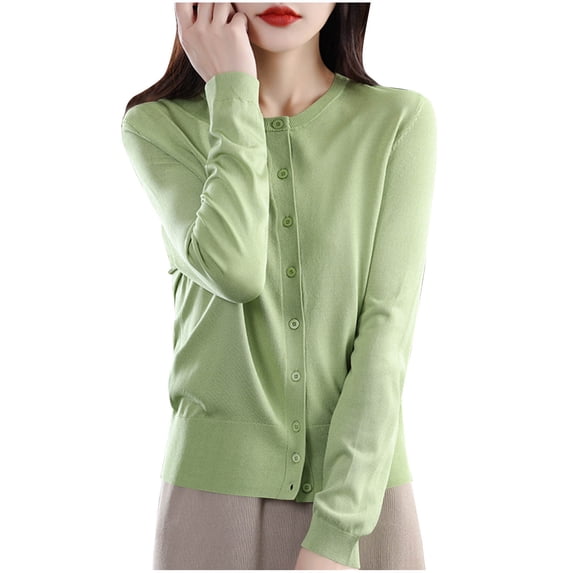LEAVINGSUO Cardigan Sweaters for Women Fashion Casual Solid Color Loose Long Sleeves Cardigan Green XL