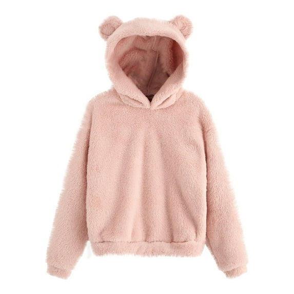 LEAVINGSUO Cardigan Sweaters for Women,Women's Long Sleeve Fleece Sweatshirt Warm Bear Shape Fuzzy Hoodie Pullover