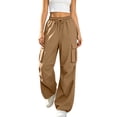 thumbnail image 1 of LEAVINGSUO Cargo Pants Women Drawstring Elastic Waist Jogger Cargo Pants With Multi-Pockets Adjustable Cinched Hem Sweatpants Brown M, 1 of 7
