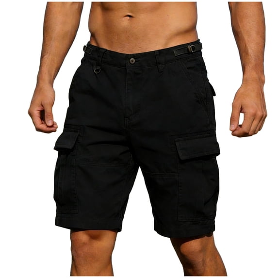 LEAVINGSUO Cargo Shorts for Men Under $20 Men's Casual And Fashionable Solid Color Cargo Pants With Pockets Button Waist Shorts Black 29