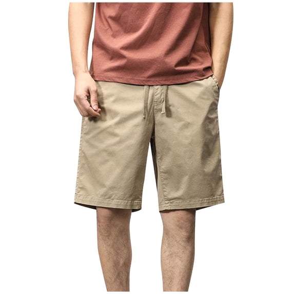 LEAVINGSUO Cargo Shorts for Men Under $20 Men's Multi-Pocket Cargo Shorts - Solid Color Lightweight Outdoor Athletic 5-Inch Inseam Khaki S