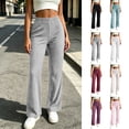thumbnail image 1 of LEAVINGSUO Women's Casual Flare Pants Ribbed Knit High Waist Bottom Trousers Gray S, 1 of 7