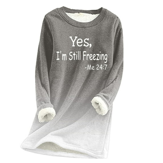 LEAVINGSUO Christmas Clearance Womens Tops Clearance under $5 Women Thick Fleece Sweatshirt Long Sleeve Print Velvet Warm Round Neck Underwear Tops