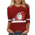 thumbnail image 1 of LEAVINGSUO Christmas Clothes Women, Long Blouses for Women Women's Fashion Christmas PrintLoose T-Shirt 3/4 Sleeves Blouse Round Neck Casual Tops, 1 of 5