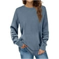 thumbnail image 1 of LEAVINGSUO Fall Clothes for Women Fashion,Women's Fashion Autumn Winter Solid Round-Neck Pullover Long Sleeve Tops Blue L, 1 of 7