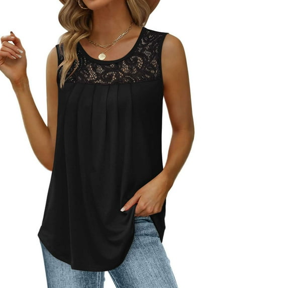 LEAVINGSUO Clearance Womens Casual Sleeveless Women's Fashion Color Neck Comfortable Loose T-Shirt Sleeveless Blouse Casual Tops Black XXL