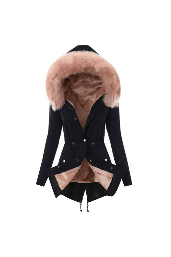 Coats for Women Winter,Ladies Lining Coat Womens Winter Warm Thick Long Hooded Overcoat Pink XL