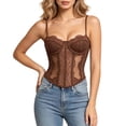 thumbnail image 1 of LEAVINGSUO Corset Tops for Women Court Style Floral Lace Spaghetti Strap Shaping Top Slim Waist Pointed Hem Bustier Daily Dating Outf Brown XS, 1 of 6