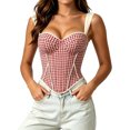 thumbnail image 1 of LEAVINGSUO Corset Tops for Women Spaghetti Strap Lace Neck Slim Fitted Bustier Crop Tank For Party Daily Street Outfit Red S, 1 of 6