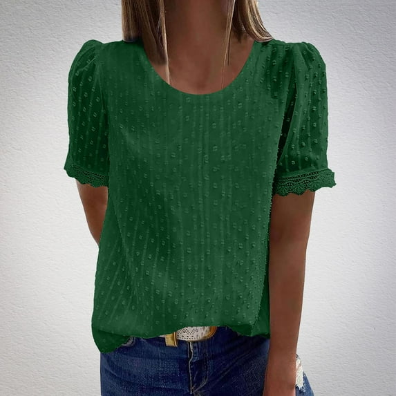 GaThRRgYP Crew Neck T Shirt Women,Fashion Woman Casual Rounk Neck Short Sleeve Blouse T-Shirt Solid Sweet Tops Army Green S
