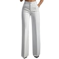 thumbnail image 1 of LEAVINGSUO Dress Pants for Women Plus Size Women solid high waist hanging straight tube temperament suit pants with pockets White L, 1 of 7