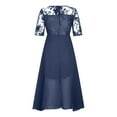 thumbnail image 1 of LEAVINGSUO Dresses for Women 2023 Women Sexy Solid Half Sleeve Round Neck Lace Chiffon Mesh Waist Party Dresses Navy XL, 1 of 3