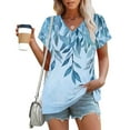 thumbnail image 1 of GaThRRgYP Everyday V Neck Short Sleeve Tops for Women,Women's Fashion Casual Comfortable Printed Short Sleeved V-Neck T-Shirt Blouse Blue XXXL, 1 of 5