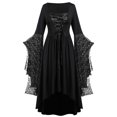 thumbnail image 1 of LEAVINGSUO Fall Dresses for Women 2023 Women's Large Size Sleeve Skull Lace Print Fashion Long Sleeve Bandage Retro Long Dress Black XXL, 1 of 5