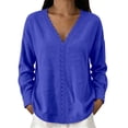 thumbnail image 1 of LEAVINGSUO Fall Tops for Women 2026 Casual Tops Loose Solid Long-Sleeve Button V-Neck Lace Blouse Sweater Blue S, 1 of 6