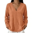 thumbnail image 1 of LEAVINGSUO Fall Tops for Women 2026 Casual Tops Loose Solid Long-Sleeve Button V-Neck Lace Blouse Sweater Brown XL, 1 of 6