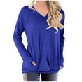 thumbnail image 1 of LEAVINGSUO Fall Winter V Neck Long Tops for Women, Womens Tops Oversized Tshirts Shirts for Women Solid Workout Sweatshirts Casual Basic Long Sleeve Shirt Classic Crew V-Neck Tops, 1 of 5