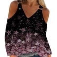 thumbnail image 1 of LEAVINGSUO Fall Winter V Neck Long Tops for Women, Womens Tops Clearance Women Sexy T- Shirt Cold Shoulder Pullover Blouse V-Neck Long Sleeve Print Tops, 1 of 5
