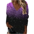 thumbnail image 1 of LEAVINGSUO Fall Winter V Neck Long Tops for Women, Womens Tops Clearance Fashion Women Casual Long Sleeve Printed V-Neck Blouse T-Shirt Ladies Tops, 1 of 5