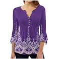 thumbnail image 1 of LEAVINGSUO Fall Winter V Neck Long Tops for Women, Womens Tops Clearance Fashion Women's Summer V-Neck 3/4 Sleeve Print Casual T-Shirt Blouse, 1 of 5