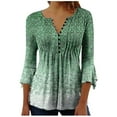 thumbnail image 1 of LEAVINGSUO Fall Winter V Neck Long Tops for Women, Womens Tops Clearance Fashion Women's Summer V-Neck 3/4 Sleeve Print Casual T-Shirt Blouse, 1 of 5