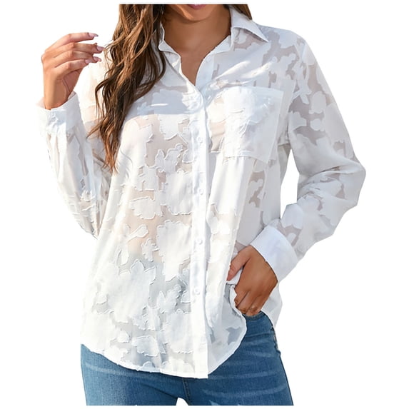 LEAVINGSUO Fall Winter V Neck Long Tops for Women, Womens Tops Women's Chiffon Long Sleeve Fashion Color Cardigan