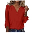 thumbnail image 1 of LEAVINGSUO Fall Winter Womens Fashion New Casual Long Sleeve T-Shirts for Women Women's Casual V-neck 3/4 Sleeve Flared Sleeve Top T-Shirt Long Sleeved V-neck Top/shirt Red XL, 1 of 5