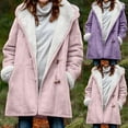thumbnail image 1 of GaThRRgYP Fashionable Women's Fluffy Coat for Winter,Velvet Double Breasted Hooded Solid Color European and Mid Length Women's Solid Color Temperament Commuting Jacket Purple XL, 1 of 1