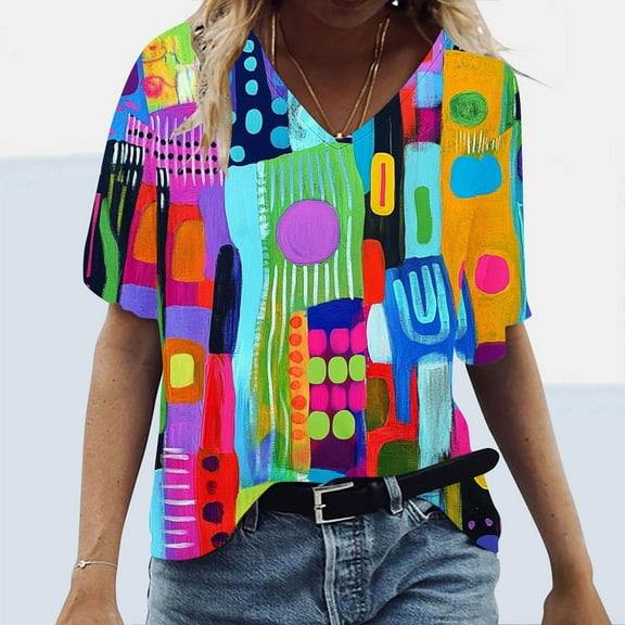 GaThRRgYP Flowy Short Sleeve V Neck Tops Women's,Women's Loose Casual Short Sleeve V Neck T Shirts Printed Tshirts Blouses Purple XXXL