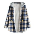 thumbnail image 1 of LEAVINGSUO Hooded Sweaters for Women,Women's Casual Long Sleeve Plaid Buttoned Curved Hem Hooded Warm Coat Jacket, 1 of 6
