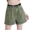 thumbnail image 1 of LEAVINGSUO Jean Shorts for Womens High Waisted Women'S Solid-Color Spring And Summer Denim High-Waisted Pocket Casual Shorts Green M, 1 of 4
