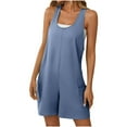 thumbnail image 1 of LEAVINGSUO Jumpsuit Shorts for Women Plus Size Women Fashion Solid Color Leisure Backless Pocket Jumpsuit Shorts Blue S, 1 of 5