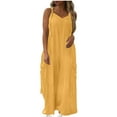 thumbnail image 1 of LEAVINGSUO Jumpsuit for Women Plus Size Women's Fashion Summer Breathable Pockets Solid Color Outwear Loose Wide Leg Jumpsuit Yellow S, 1 of 7