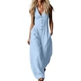 thumbnail image 1 of LEAVINGSUO Jumpsuits for Women Summer Casual Sleeveless V-neck Jumpsuit Button Style Wide Leg Workwear Pocket Jumpsuit Light Blue M, 1 of 5