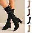 thumbnail image 1 of LEAVINGSUO Knee-High Boots for Women Versatile Pointed Toe Side Zipper Mid-Heel Comfortable Suede Tall Boots Black 37, 1 of 8