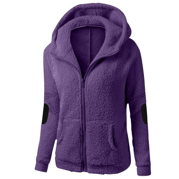 GaThRRgYP Lightweight Coats for Women,Women Hooded Sweater Coat Winter Warm Wool Zipper Coat Long Sleeve Outwear Purple XL