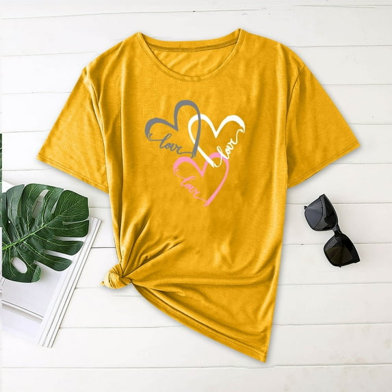 GaThRRgYP Lightweight Linen Round Neck Short Sleeve Women,Fashion Women Casual Print Shirt Round-Neck Tee Short Sleeve Blouses Yellow XL