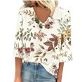 thumbnail image 1 of LEAVINGSUO Long Blouses for Women Women's Fashion V-Neck Three Quarter 3/4Sleeve T Shirt AutumnBlouse Tops Sweatshirt, 1 of 5
